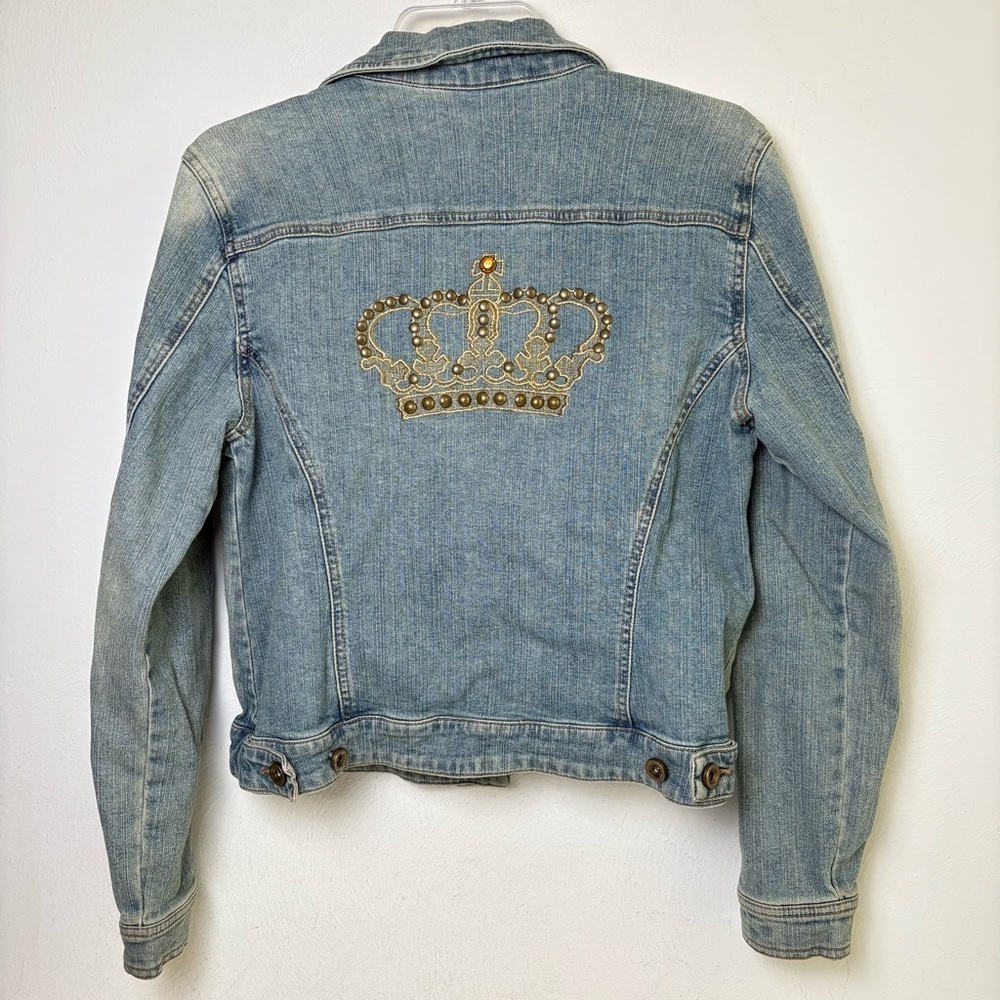 INC Vintage Y2K Embroidered Crown Rhinestone Jean Jacket Denim Jacket M
